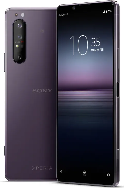 Sony Xperia 1 II in Purple, front and back view