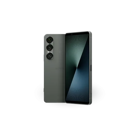 Sony Xperia 1 VII in Moss Green, front and back view