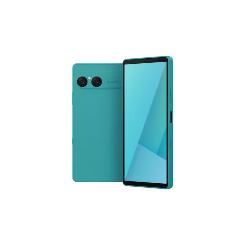 Sony Xperia 10 VII in Turquoise, front and back view
