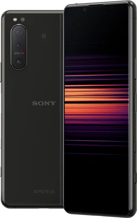 Sony Xperia 5 II in Black, front and back view
