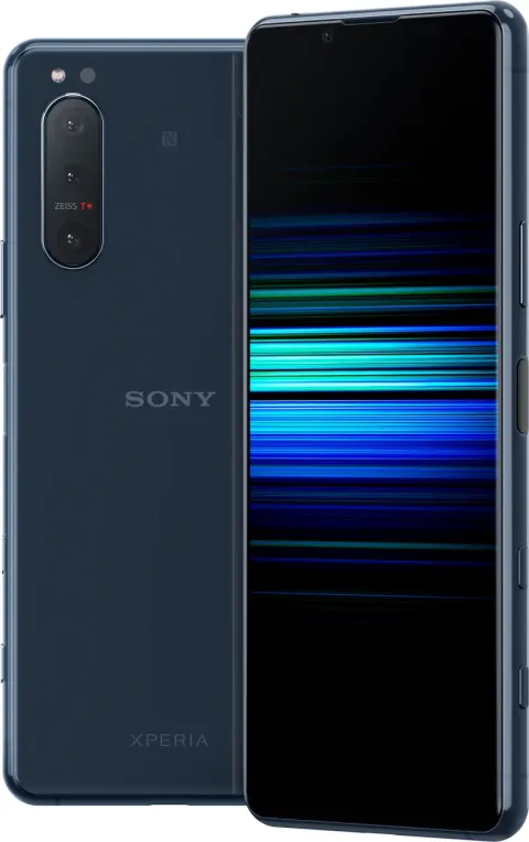 Sony Xperia 5 II in Blue, front and back view