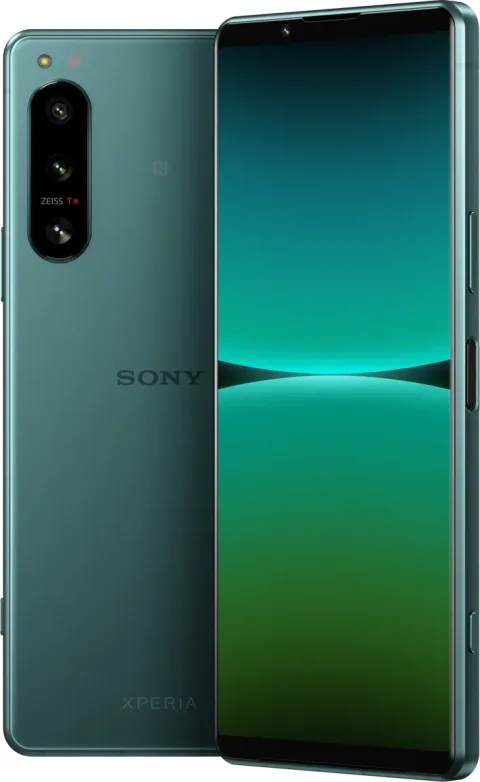 Sony Xperia 5 IV in Green, front and back view