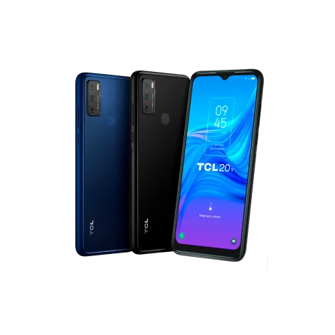 TCL 20Y colour lineup in Blue and Black, back view of both units beside a front view