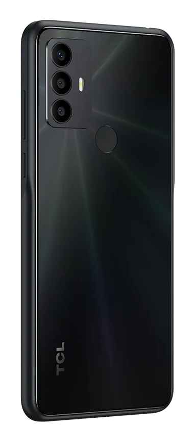 TCL 30 SE in Black, angled back view showing the camera module