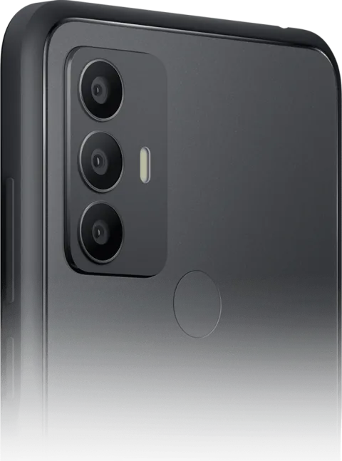 TCL 306 in Black, angled back view showing the camera module