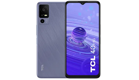 TCL 40R 5G in Lavender Grey, front and back view (742x428 - largest available; every other asset on TCL's page carries burned-in spec text)