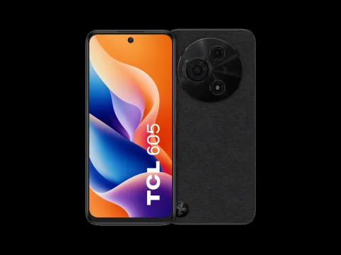 TCL 605 front and back, Black (leather-grain finish)
