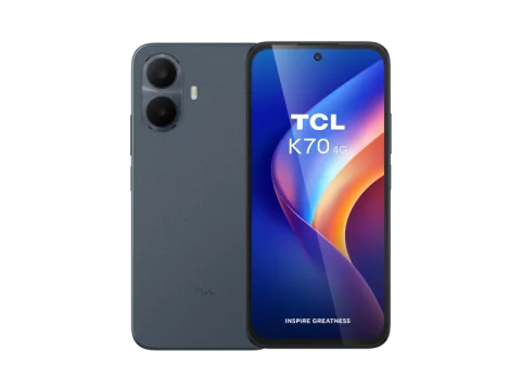 TCL K70 4G in Blue, front and back combo shot