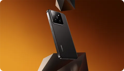 Xiaomi 14 in Black, back three-quarter view