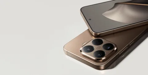 Xiaomi 15T Pro in Mocha Gold, front and back camera detail