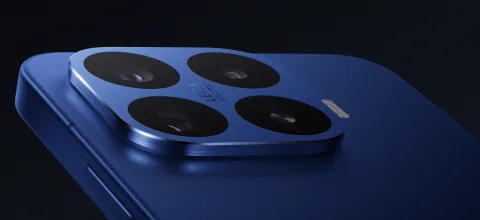Close-up of the Xiaomi 17T Pro's quad camera module in Deep Blue