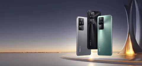 POCO F4 in Silver, Black and Green shown together