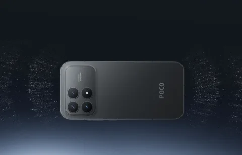 POCO F8 Pro in Black, top-down flat lay back view