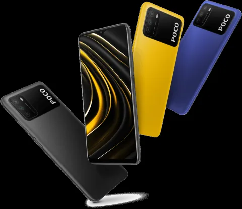 POCO M3 colour lineup, front and back view