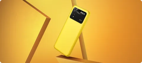 POCO M4 Pro in POCO Yellow, back view
