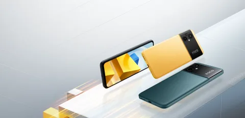 POCO M5 in Yellow and Green, front and back view
