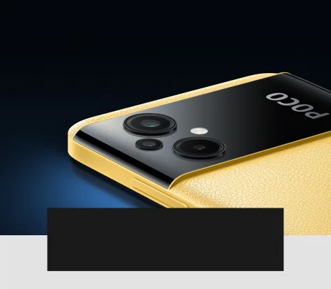 POCO M5 in Yellow, back view close-up