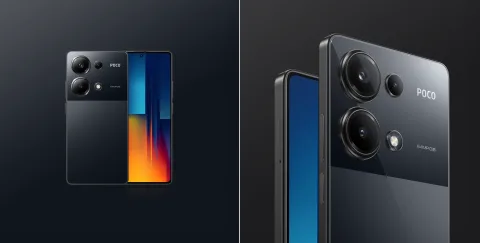 POCO M6 Pro in Black, front and back view
