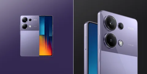 POCO M6 Pro in Purple, front and back view