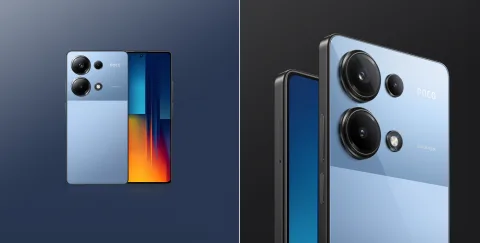 POCO M6 Pro in Blue, front and back view