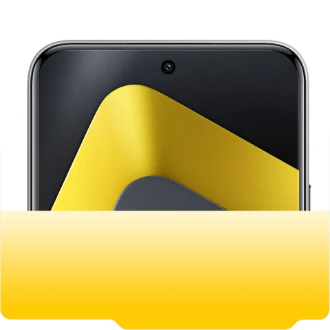 POCO M8 Pro in Yellow, front top bezel and selfie camera close-up