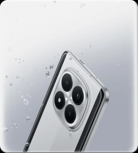 POCO M8 Pro rear camera macro close-up with water droplets