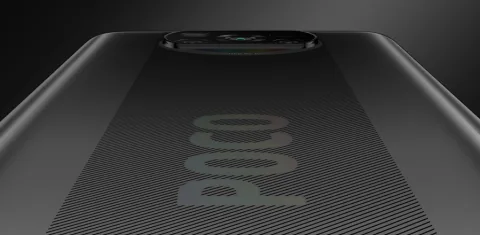 POCO X3 NFC in Shadow Gray, close-up of the top camera module