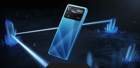 POCO X4 Pro 5G in Laser Blue, back view