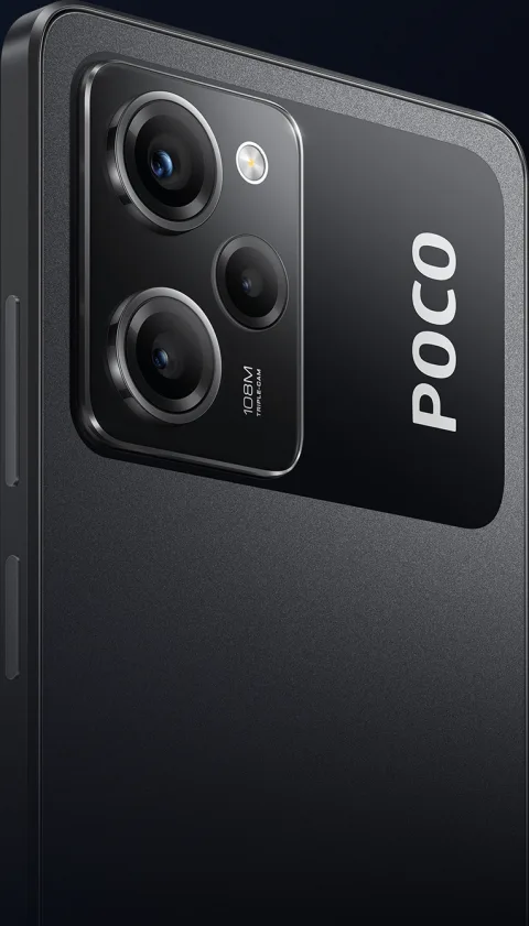 POCO X5 Pro 5G in Black, angled back view