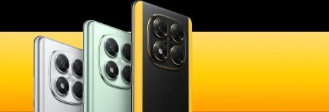 POCO X7 in Silver, Green and Black/Yellow, close-up camera lineup