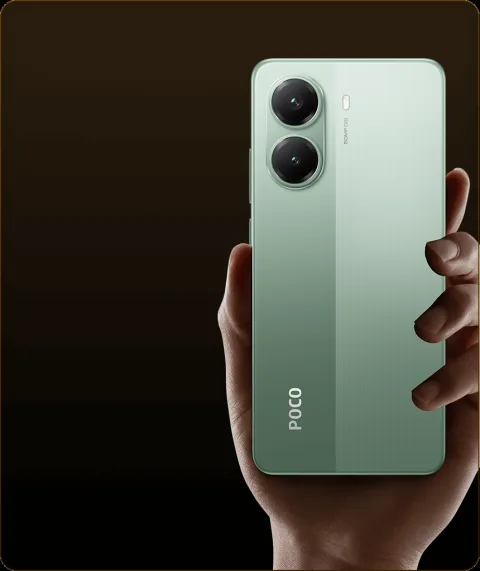 POCO X7 Pro in Green, held in hand showing the back panel