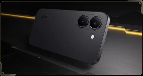 POCO X8 Pro in Black, rear three-quarter view
