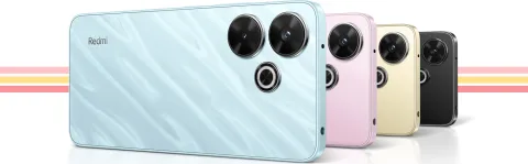 Redmi 13 in Midnight Black, Ocean Blue, Pearl Pink and Sandy Gold, back view