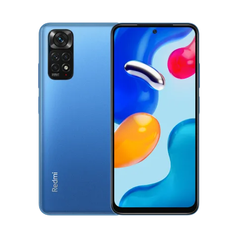 Redmi Note 11S in Twilight Blue, front and back view