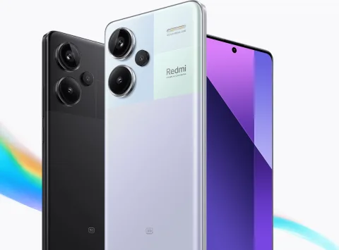 Redmi Note 13 Pro+ in Midnight Black and Moonlight White, back view
