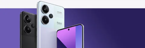 Redmi Note 13 Pro+ in Midnight Black and Moonlight White, camera and front view lineup