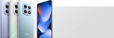 Redmi Note 15 in Purple, Forest Green and Glacier Blue, back and front view