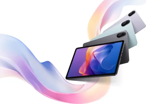 Redmi Pad 2 in Graphite Gray, Mint Green and Lavender Purple, front and back view