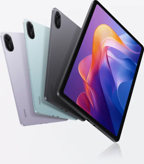 Redmi Pad 2 in Lavender Purple, Mint Green and Graphite Gray, back view