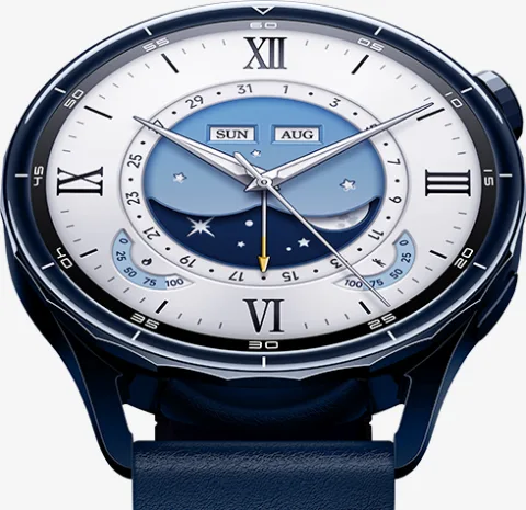 Close-up of the Xiaomi Watch S5 46mm worn on a wrist, chronograph watch face