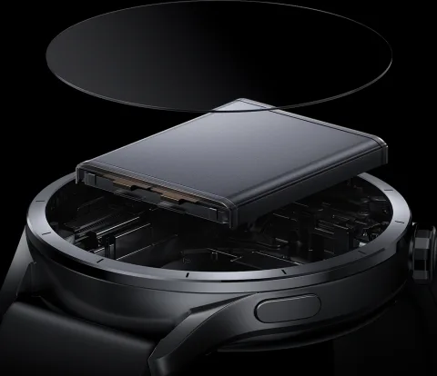 Exploded view of the Xiaomi Watch S5 46mm case in Black, showing internal components and glass lid